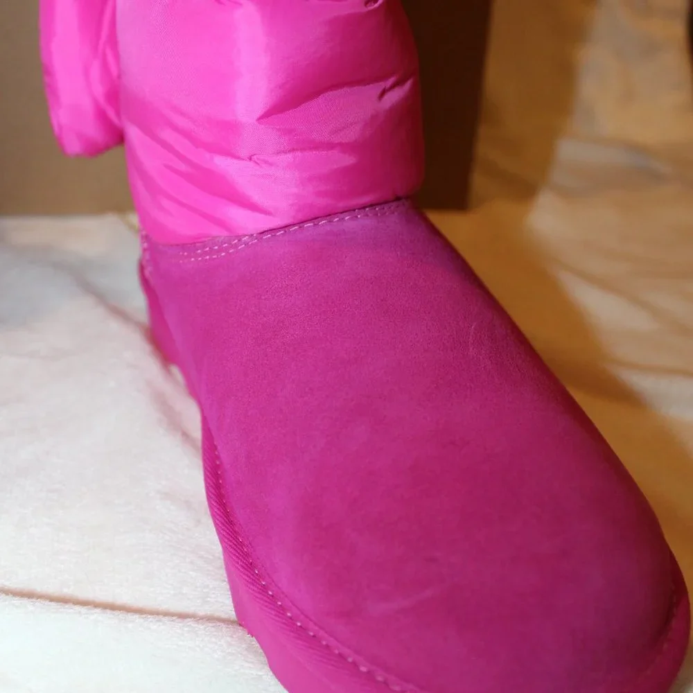 NIB UGG‎ GIRLS CLASSIC SHORT BAILEY BOW MAXI WAVELENGTH SUEDE PUFFER BOOTS PINK